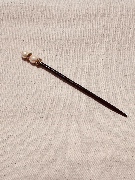 Vintage | Hair Stick | Pearl & Gold Accent Black Hair Stick